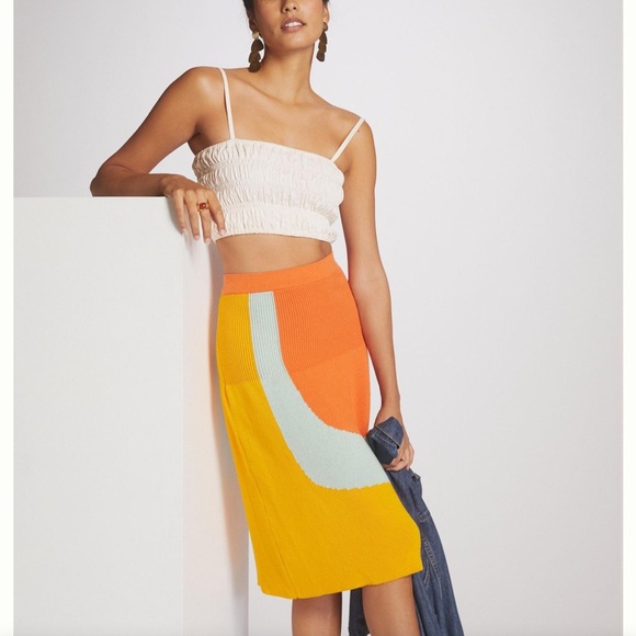 Anthro Margo Baridon Colorblocked Knit Midi Skirt - Picture 2 of 12